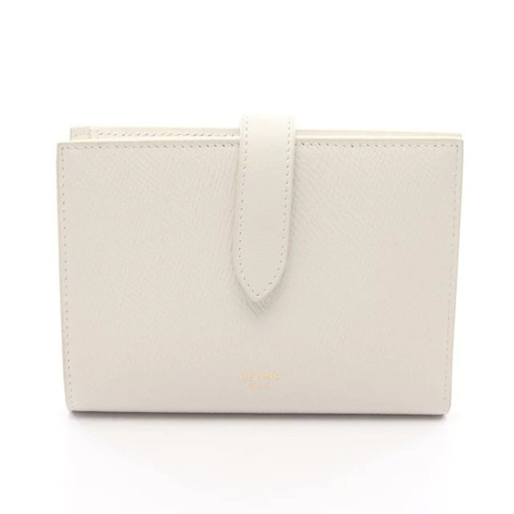 Celine Strap Wallet Bi fold Leather White